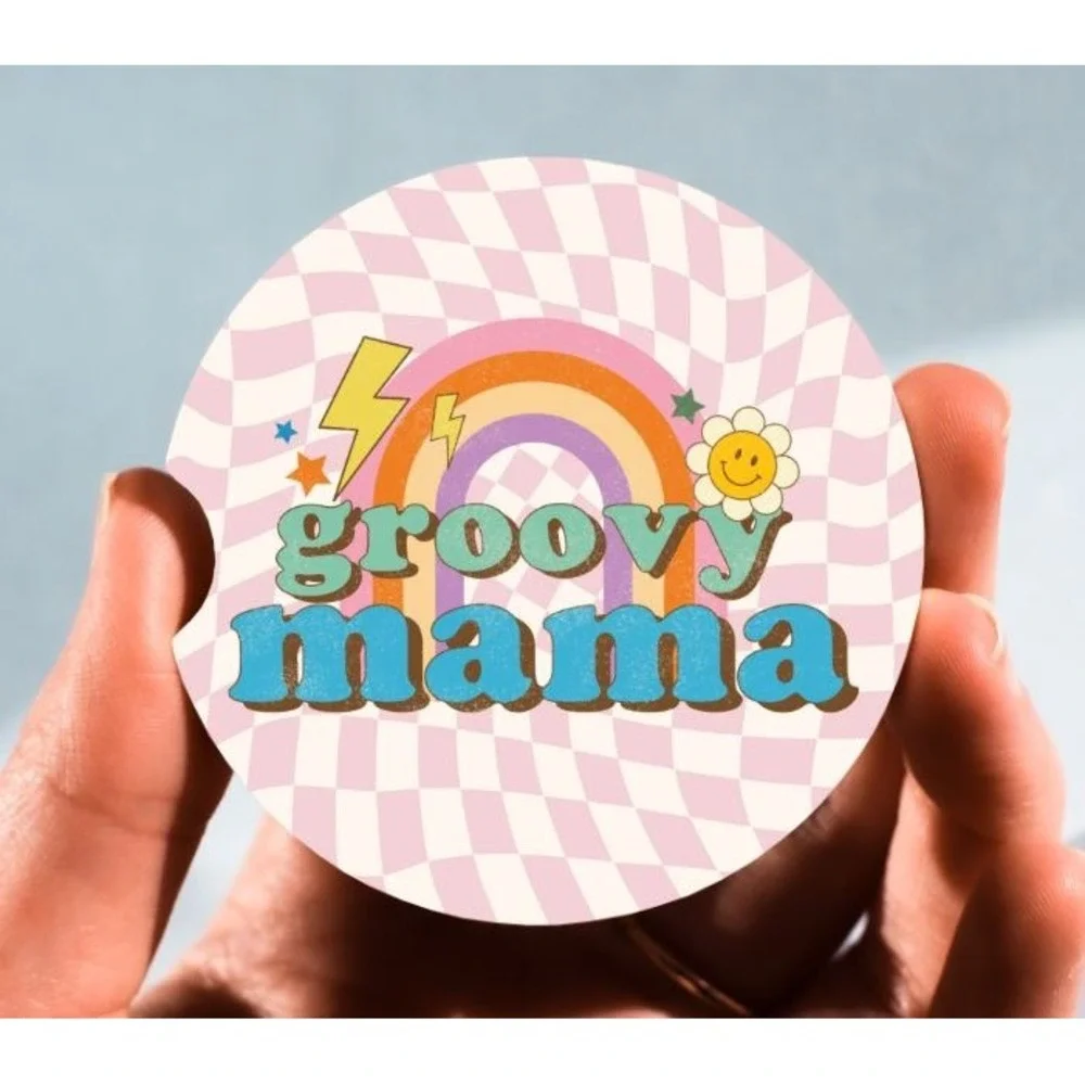 Set of 2 Car Coasters, Groovy Mama Coaster, Neoprene Car‎ Coaster